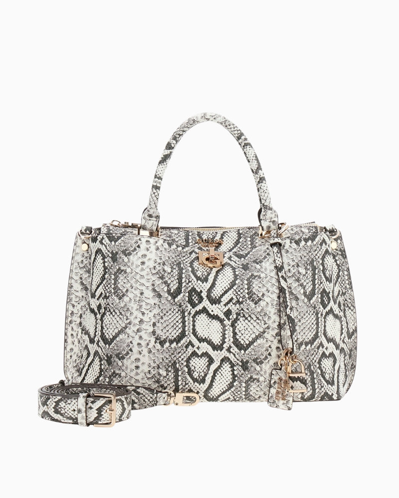 Guess Bianca Girlfriend Satchel Snake front view with strap detail