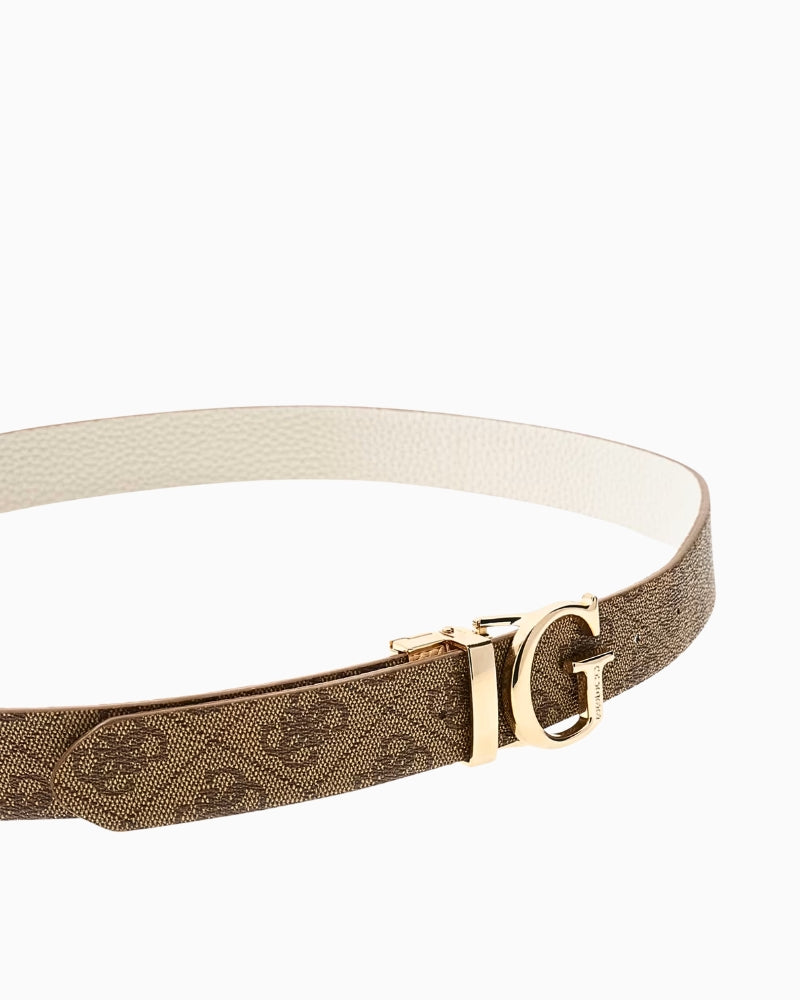 Side view of Guess Calista waist belt in beige with subtle branding