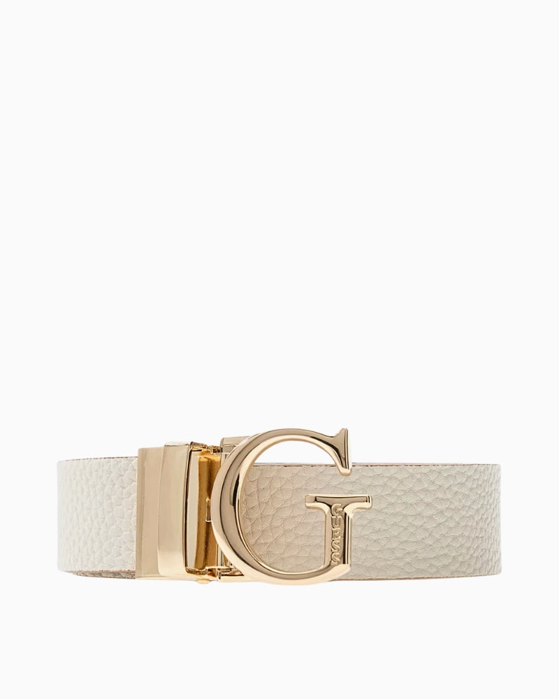Back of reversible 4G logo Guess belt in latte faux leather