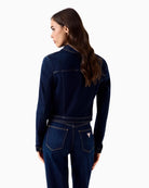 Guess cropped denim jacket blue back view – Áines Boutique