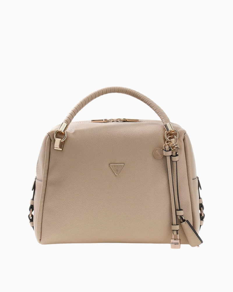 Guess Danya Satchel in Taupe front view