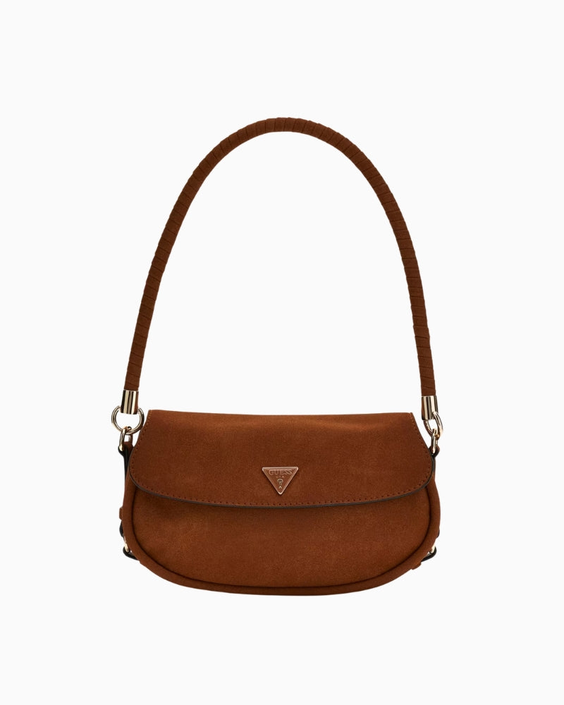 Guess Danya Suede Shoulder Bag in cognac front view 1