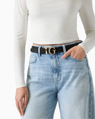 Guess Ella Logo Rev Belt in Black front view
