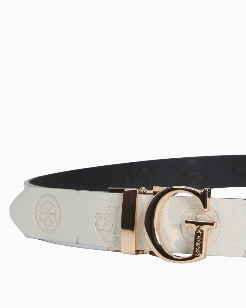 Guess Ella Logo Rev Belt in Black gold-tone monogram buckle detail