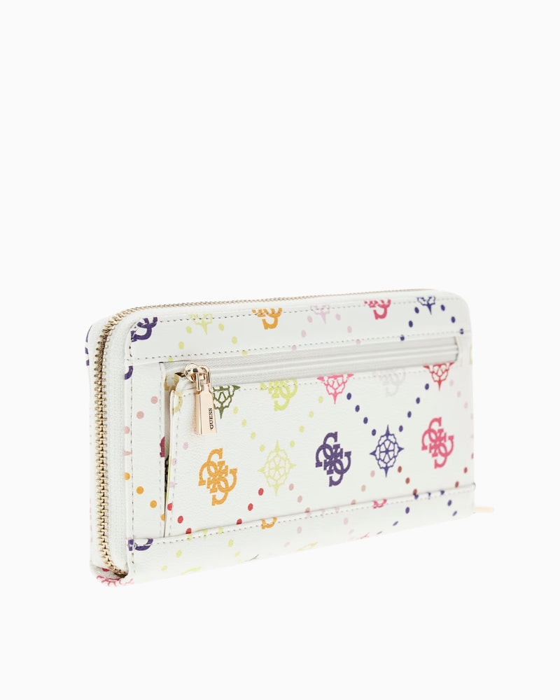 Guess Emelie Logo Wallet in multi angled view showing logo pattern 1