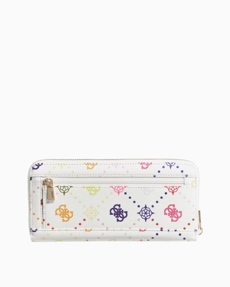 Guess Emelie Logo Wallet in multi back view with zip closure 1