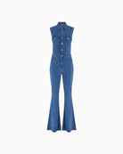 Guess Harlo Flare Denim Jumpsuit fitted bodice detail