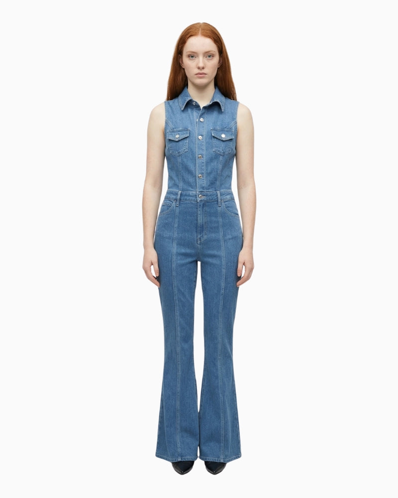 Guess Harlo Flare Denim Jumpsuit front view