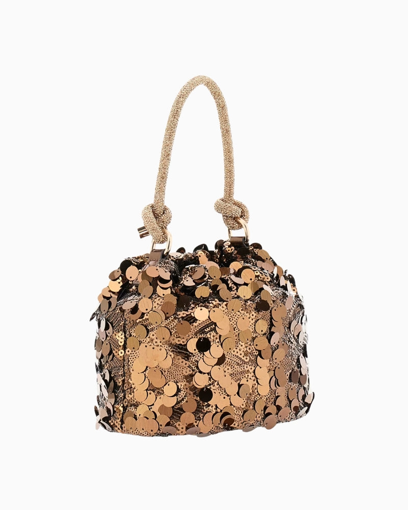 Back view of Holiday Shine Guess handbag in maxi-sequin finish