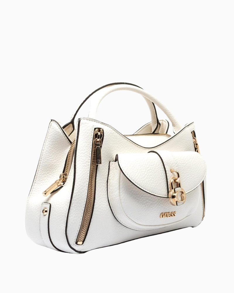 Guess Jessa white handbag side angle with top handle