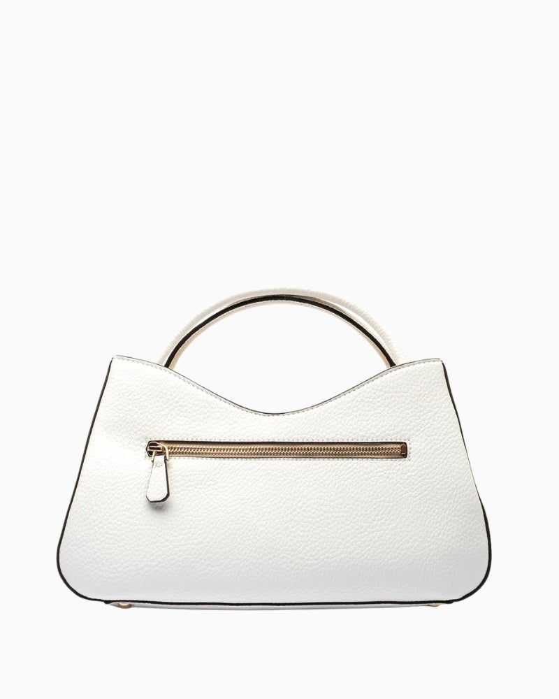 Guess Jessa white satchel bag back view with zip pocket