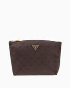 Guess Lenwood Top Zip Cosmetic Bag in brown front view