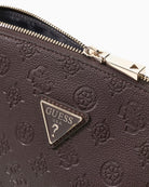 Guess Lenwood Top Zip Cosmetic Bag in brown top zip detail