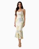 Guess Linen-Blend Dress in white and green front view