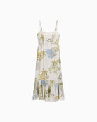 Guess Linen-Blend Dress in white and green print detail