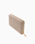 Guess Marsha Saffiano Wallet beige side view showing zip – Áines Boutique
