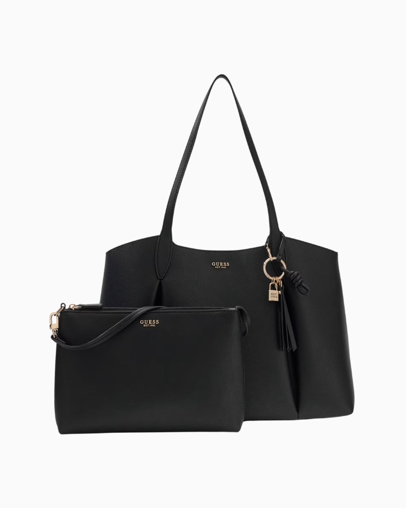 Guess Melody 2 In 1 Tote Bag in Black gold hardware detail