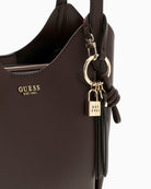 Guess Melody Bucket Bag in brown gold-tone hardware detail