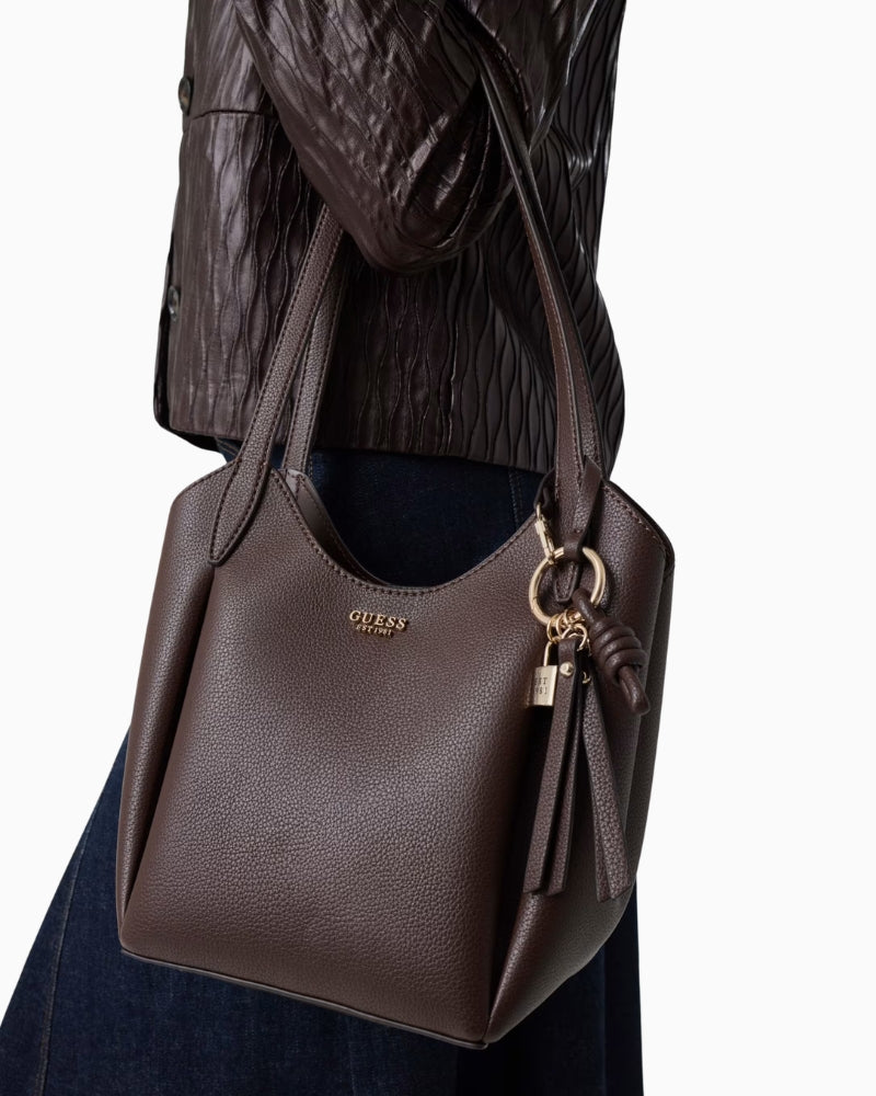 Guess Melody Bucket Bag in brown with shoulder strap