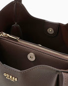 Guess Melody Bucket Bag in brown zip fastening detail