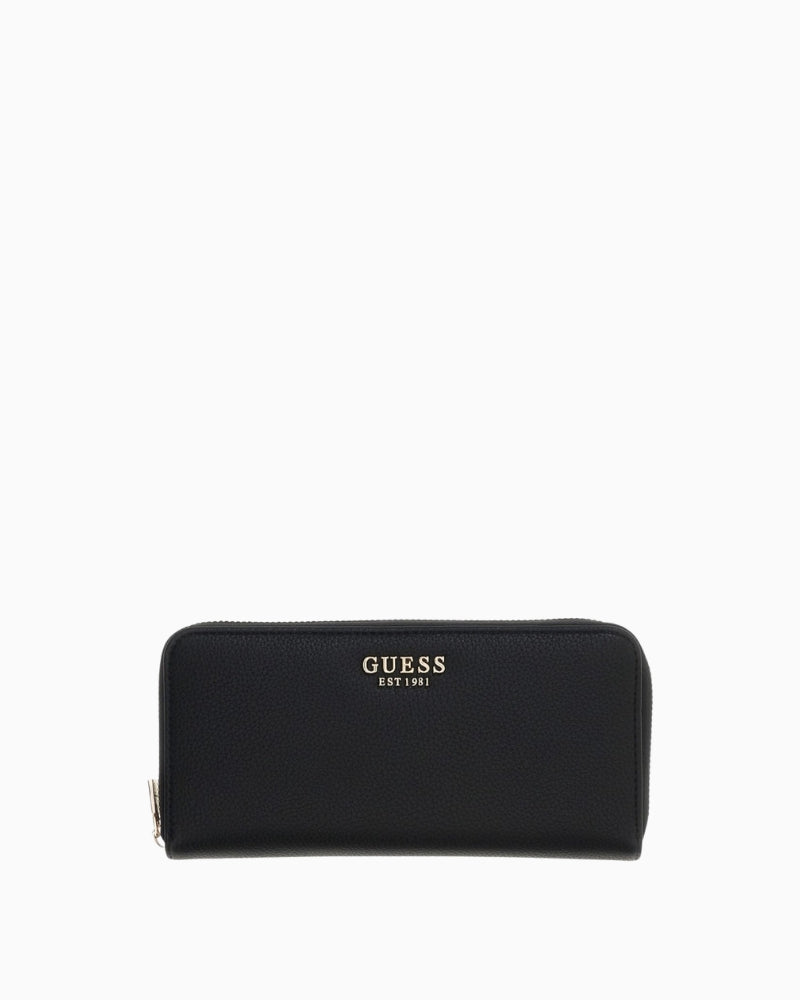 Guess Melody Large Zip Around Wallet in Black front view