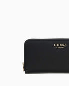 Guess Melody Large Zip Around Wallet in Black logo detail