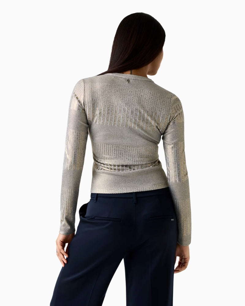 Guess metallic effect knit top silver back view – Áines Boutique