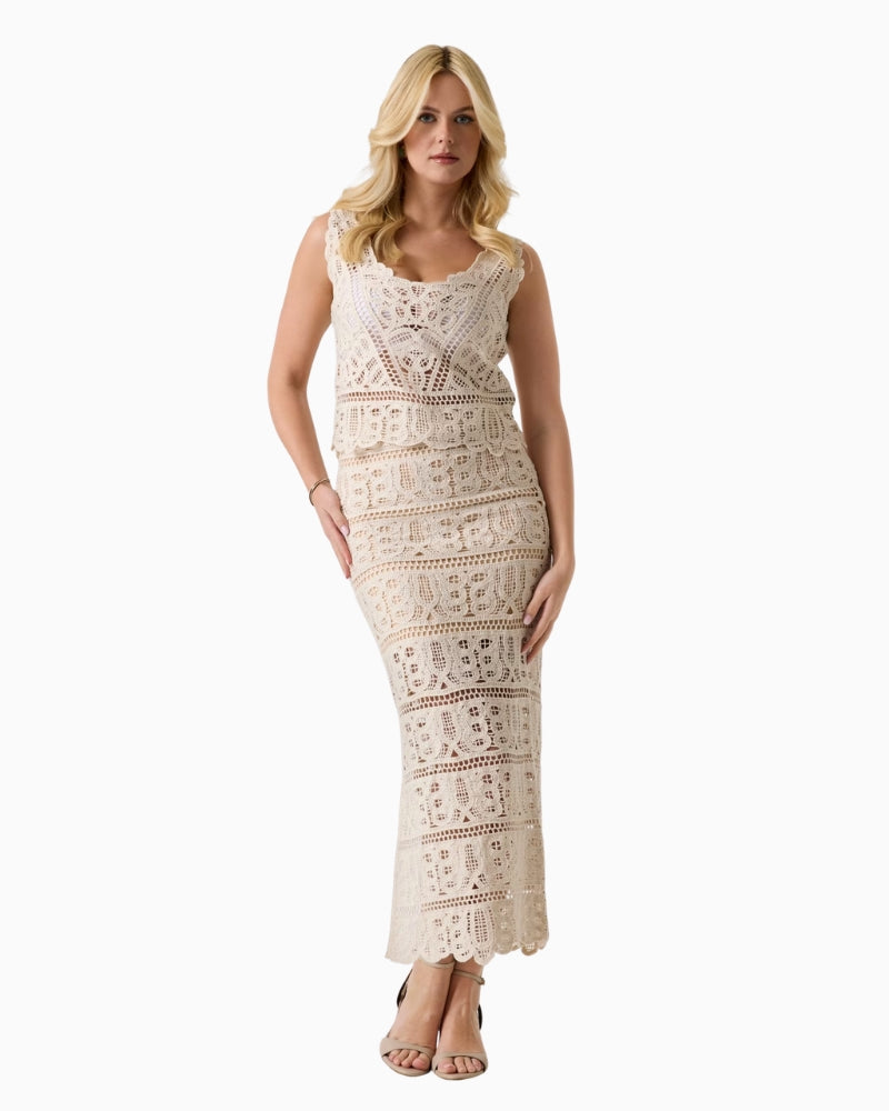Guess Octavia Long Sweater Skirt cream front view