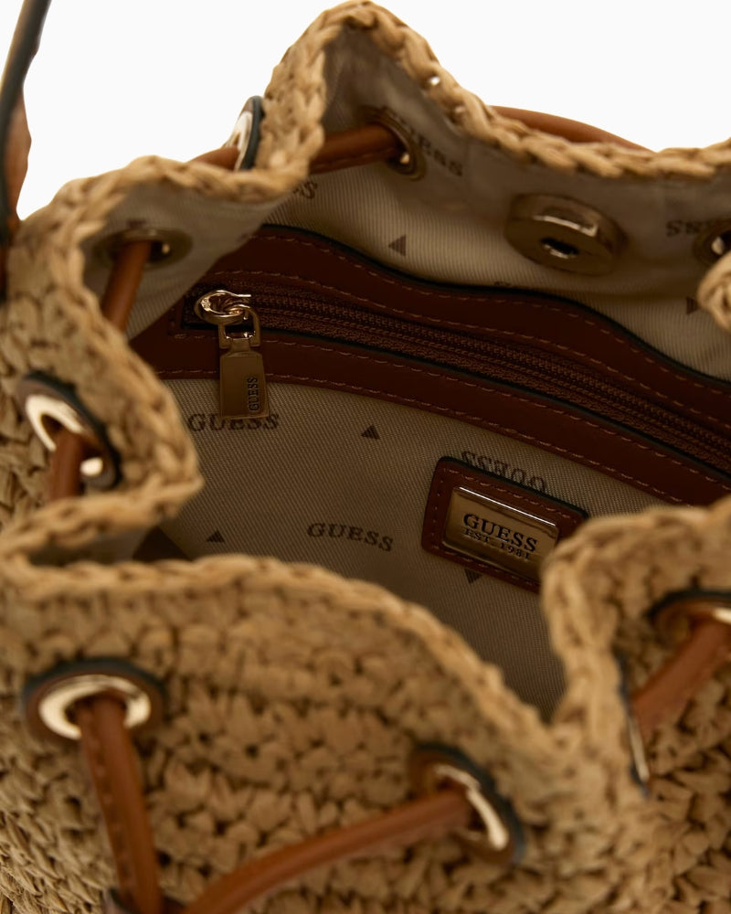 Guess Ofelia bag natural straw interior detail