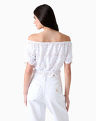 Guess Off-Shoulder Eyelets Top white back view