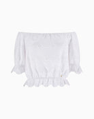 Guess Off-Shoulder Eyelets Top white flat lay front view