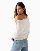 Guess one-shoulder knit sweater white back view – Áines Boutique