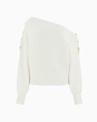 Guess one-shoulder knit sweater white flat lay styling – Áines Boutique