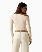 Guess one-shoulder top beige back view – Áines Boutique
