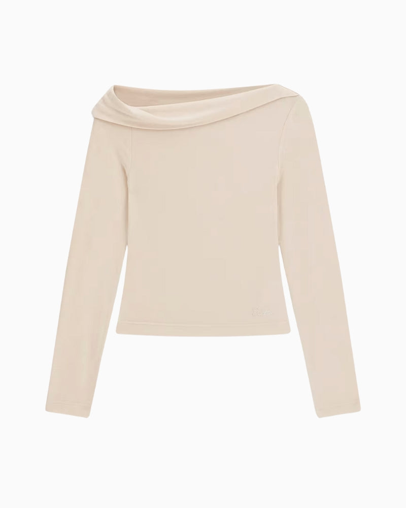 Guess one-shoulder top beige flat lay – Áines Boutique