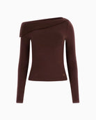 Guess one-shoulder top brown flat lay – Áines Boutique