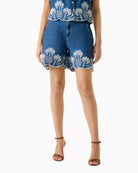 Guess Pilar embroidered denim shorts blue front view