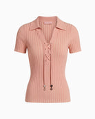 Guess Polo Lace-Up Regina Sweater in peach front view