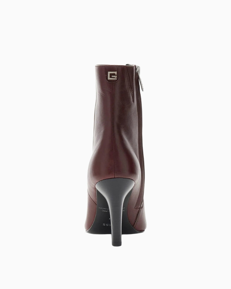 Guess Raffa Boots in burgundy patent leather back view