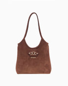 Guess Samantha Mini Tote Bag in Brown front view