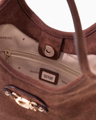 Guess Samantha Mini Tote Bag in Brown interior zip pocket detail