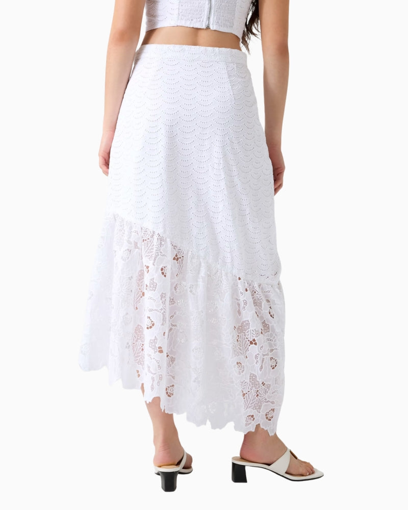 Guess Sharon eyelets flare midi skirt white back view