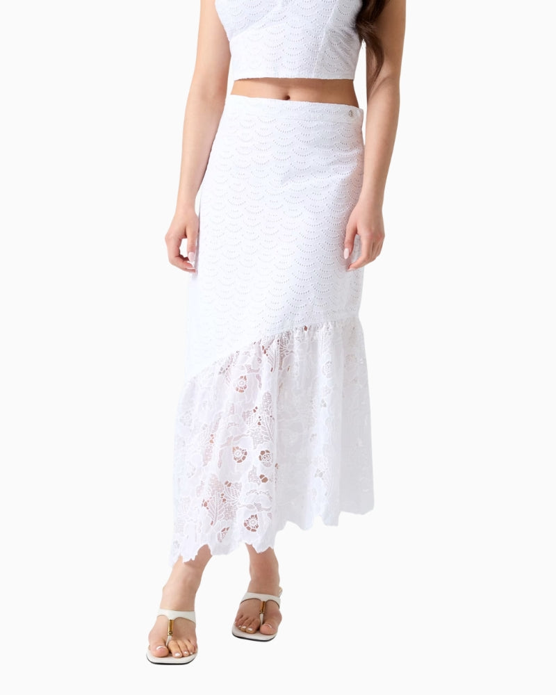 Guess Sharon eyelets flare midi skirt white front view