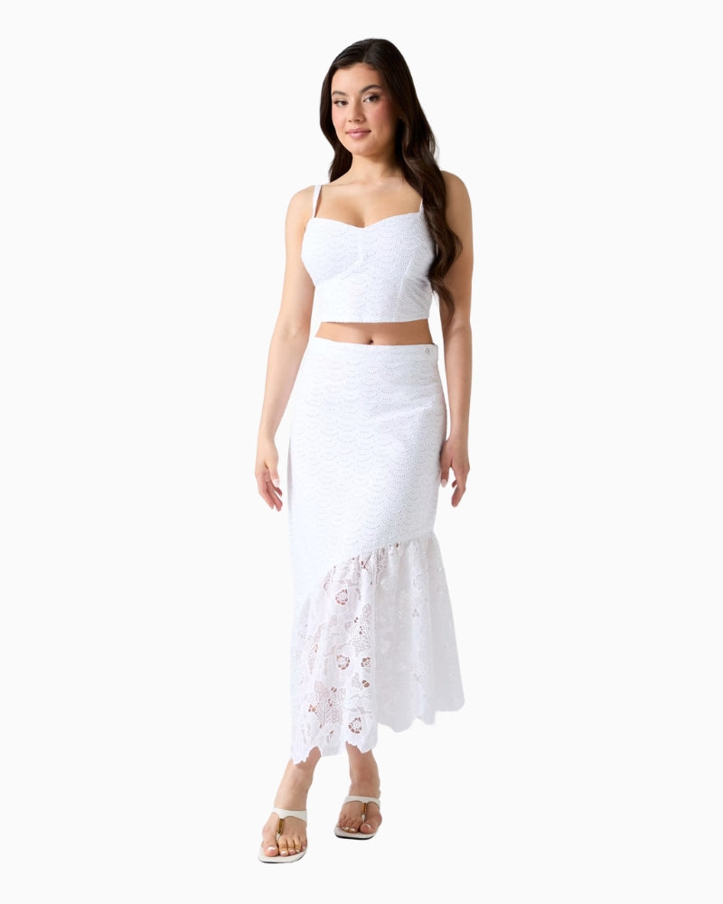 Guess Sharon midi skirt white asymmetrical hem detail