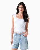 Guess Square Neck Smocked Top in White front view