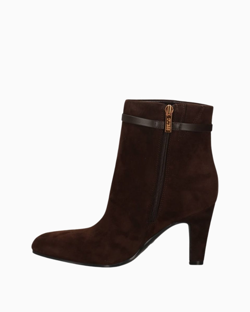 Guess Stivaletto Boots in Dark Brown suede side zip detail