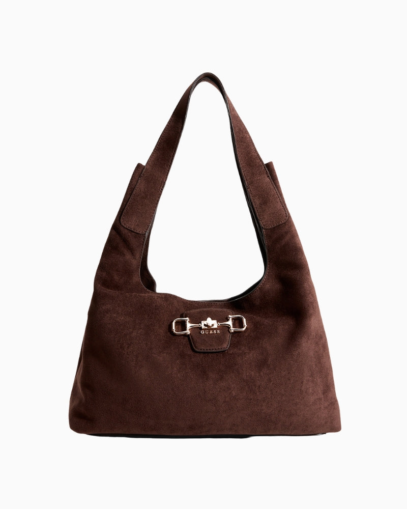 Guess Sunset Hobo Bag in dark brown front view