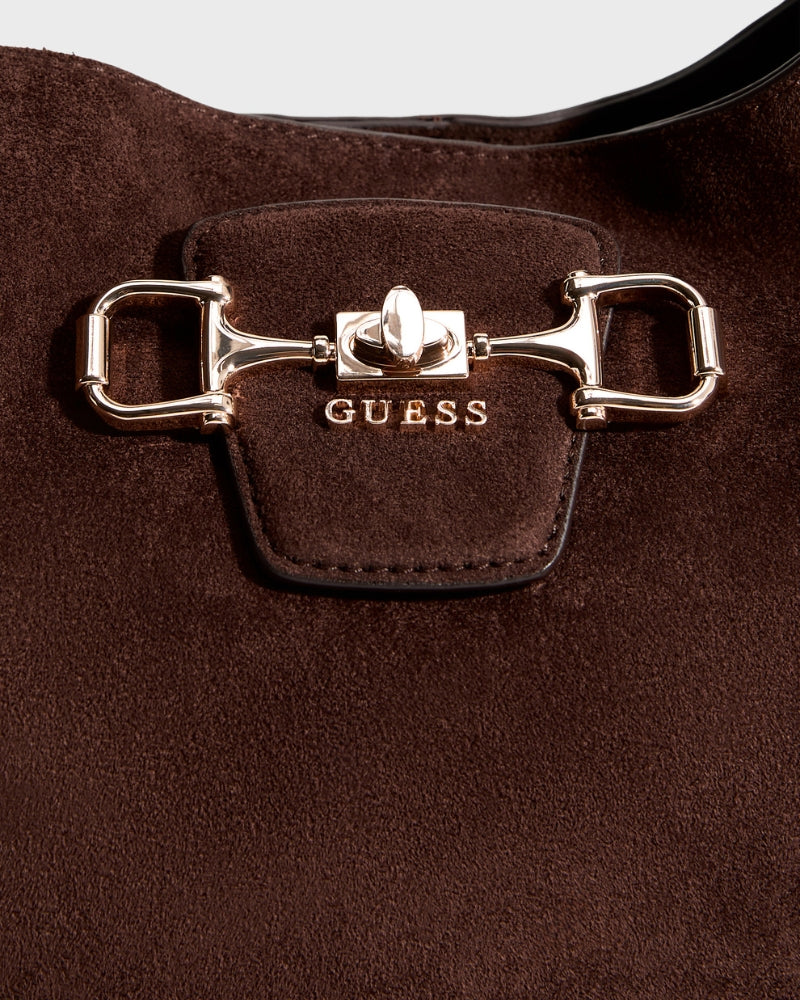 Guess Sunset Hobo Bag in dark brown hardware detail
