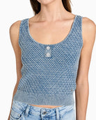 Guess textured sweater top blue closed-up view – Áines Boutique