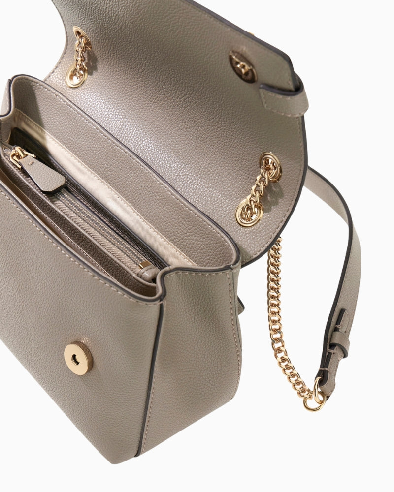 Guess Yesba messenger bag taupe top view showing interior – Áines Boutique